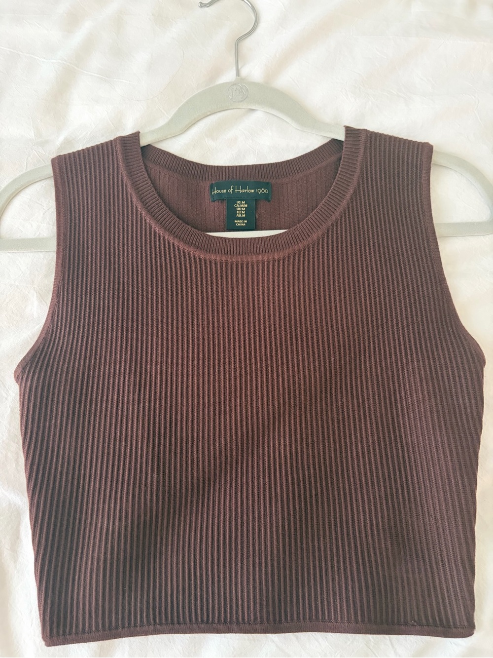 House of Harlow 1960 Ribbed Sleeveless Crop Tank - Chocolate Brown